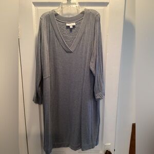 Blue V-Neck Long Sleeve Fleece Dress
